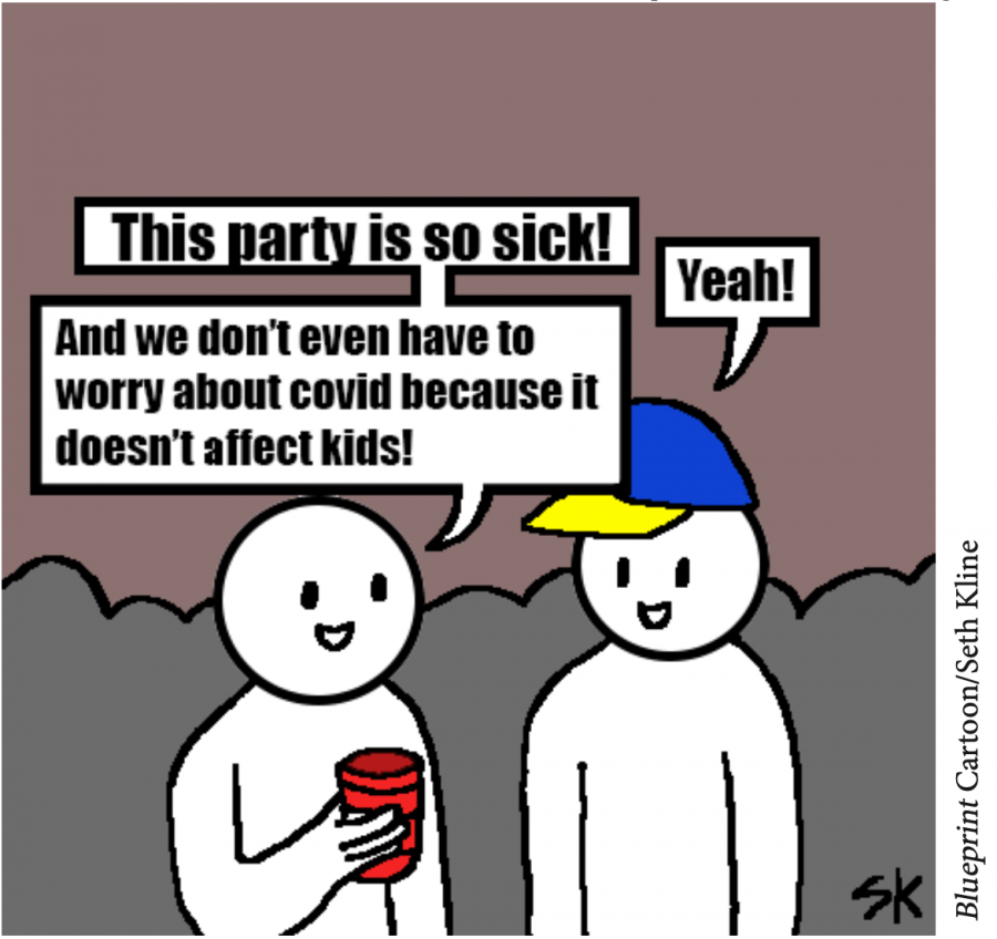 Cartoon of students at party