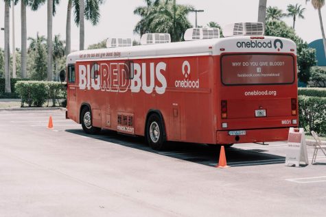 Big red bus for blood drive