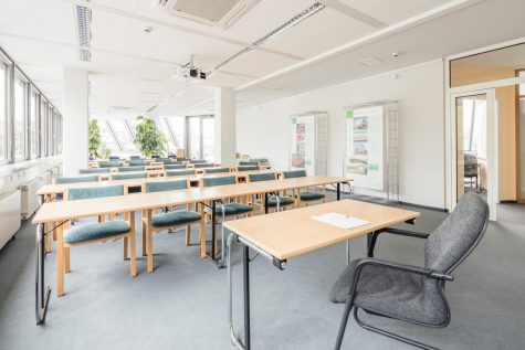 Empty classroom with tables