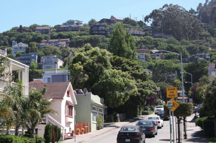 View up hill to neighborhood