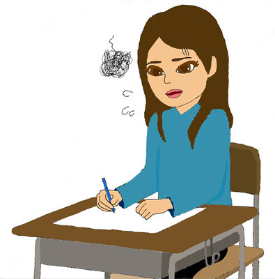 Cartoon of girl taking test