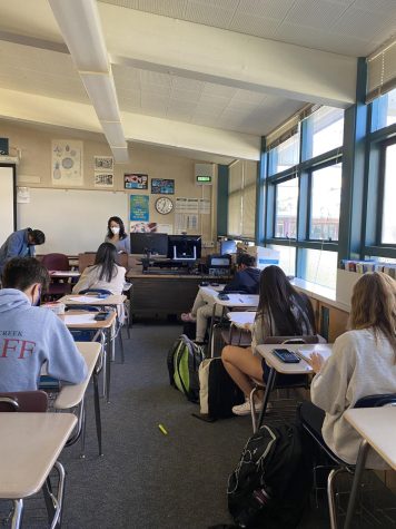 Miramonte High AP statistics seniors use the class period to either study for the upcoming first semester final or work on their college applications.