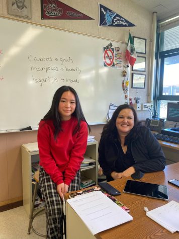 Miramonte senior Gracia Chen, here with Spanish teacher Megan Flores, helped create the Curriculum Consultant program, a newly implemented project designed for students and teachers to collaborate in an effort to diversify Miramonte’s educational curriculum. 