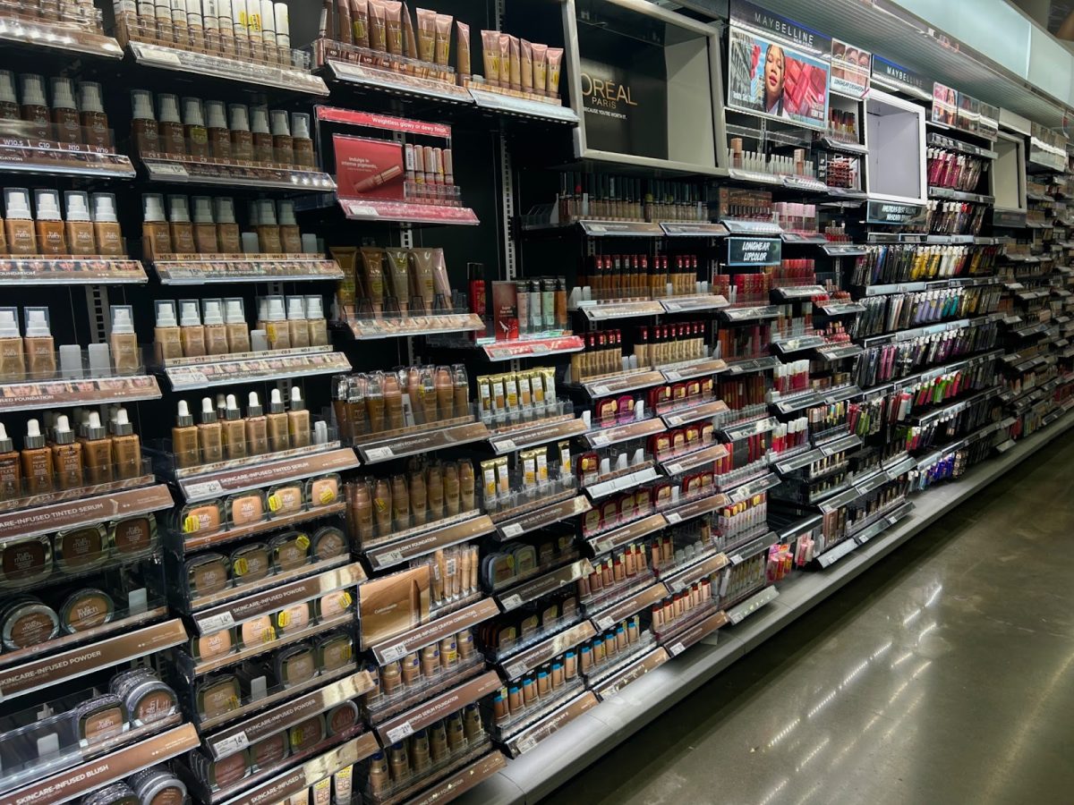 An aisle in a local drug store is filled with makeup, some of which may have to be altered as a result of the new state law that bans 26 chemicals in cosmetics and fragrances.