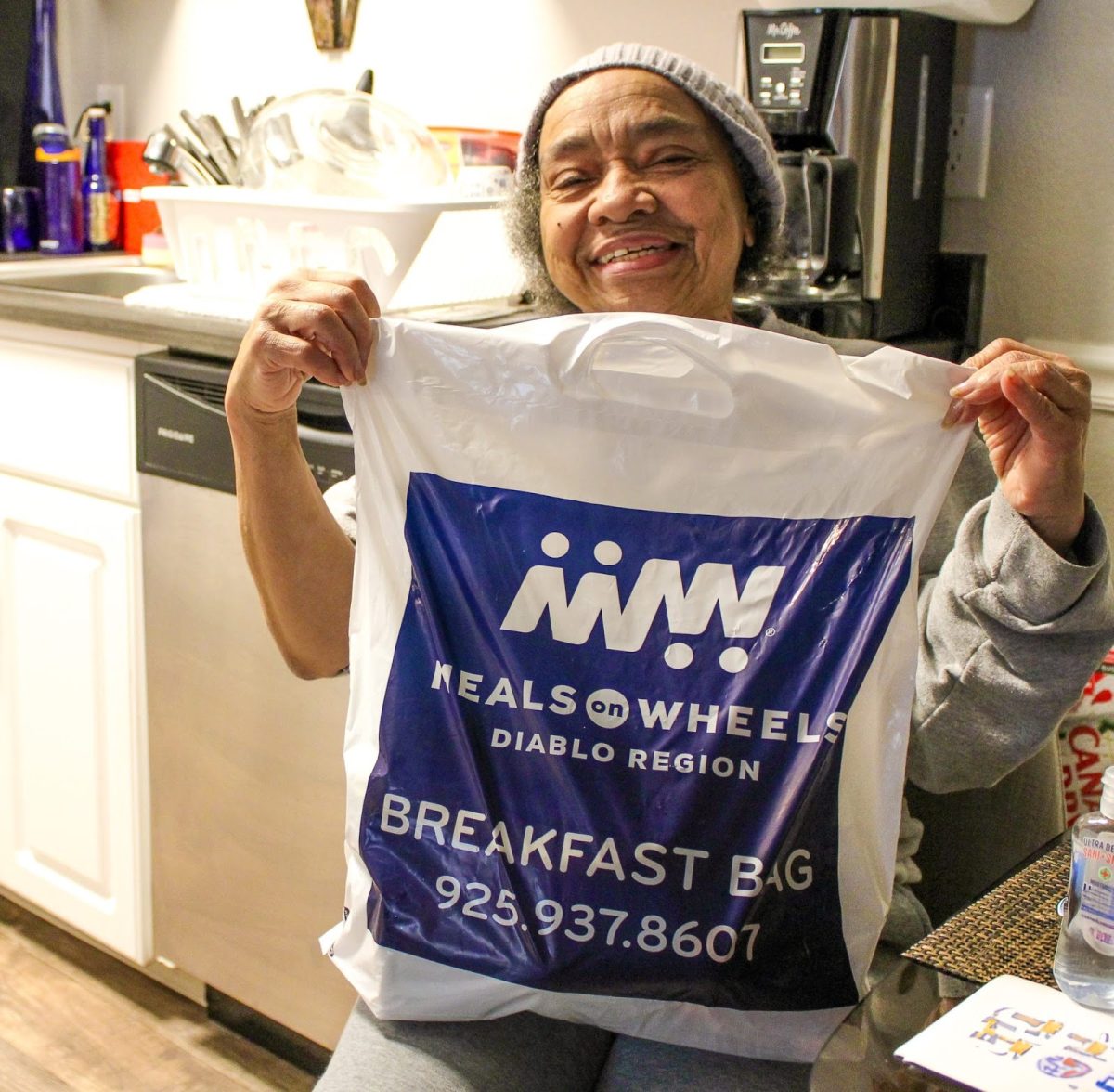 “I am a diabetic also, so making sure that I get my meals helps me during the day,’’ said 84-year-old Ethel Brotten of Martinez on receiving the Breakfast Bag, which has been discontinuted. She now skips breakfast. (Photo courtesy of 
Meals on Wheels Diablo Region)
