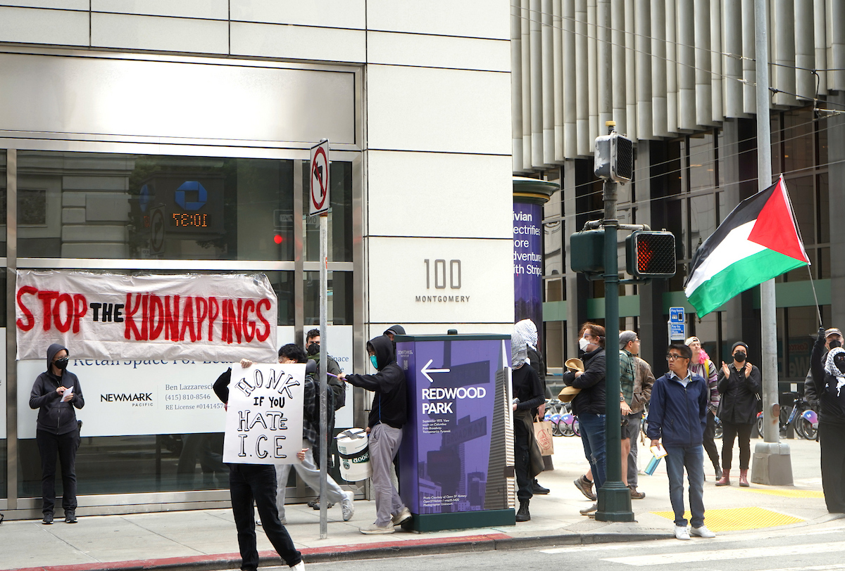 The Trump administration shut down the San Francisco Immigration Court in May, earlier than expected. There have been frequent anti-ICE protests outside the court building at 100 Montgomery St. (Photo by George Clyde/Bay City News)