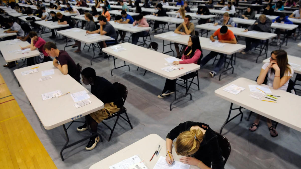 Each year, thousands of area high school students take AP exams in testing rooms similar to this one across Contra Costa County. By scoring between a 3 and 5 on the test, students can earn up to five college credits and help reduce tuition costs in the long run.       (Photo courtesy of Matt McClain via Getty Images)