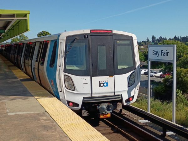 A BART train waiting at the Bay Fair Station highlights what is at stake as the agency confronts a fiscal cliff that could lead to a 63% reduction in train service. 
