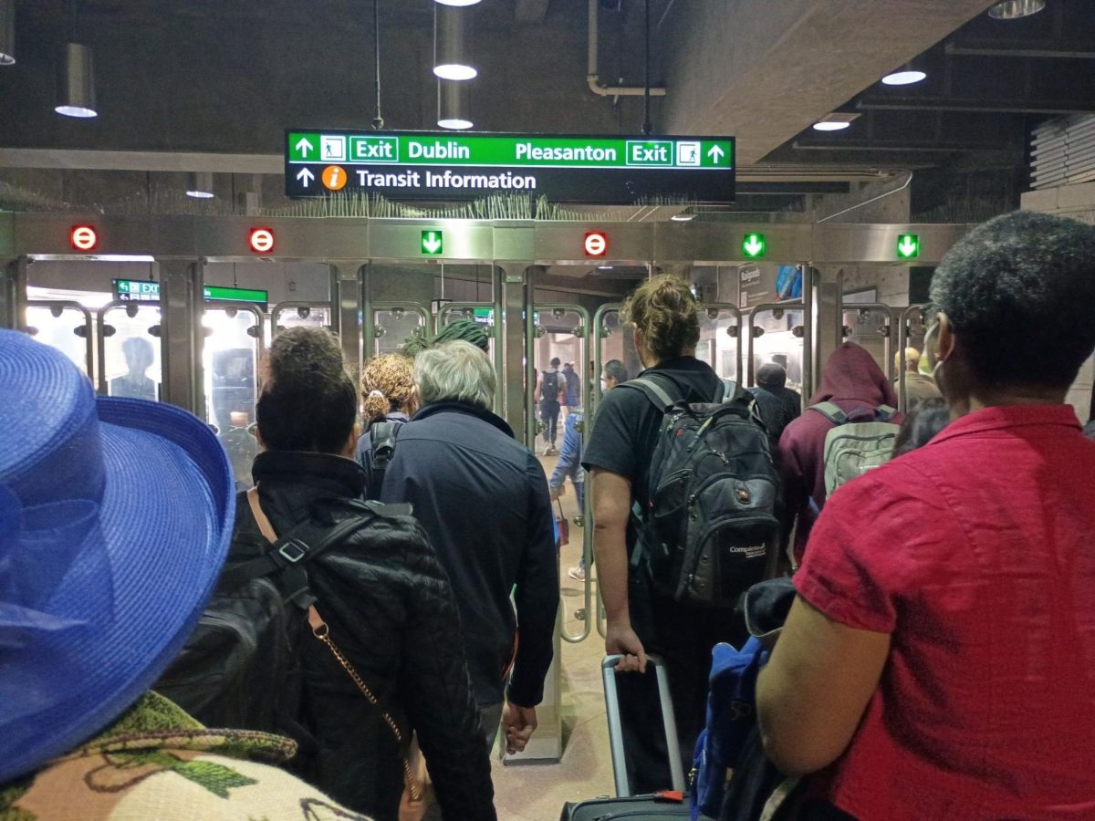 Passengers use their Clipper cards to pay BART train fares as they exit the Dublin/Pleasanton Station. Daily commutes could be affected if SB 63 fails and the 30% fare increase is implemented. 